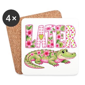 Later Alligator – Cute Tropical Crocodile - Coasters (set of 4) - white - Front