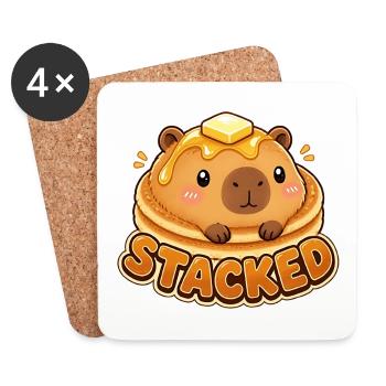 Cute Kawaii Capybara Stacked Pancakes - Coasters (set of 4) - white - Front