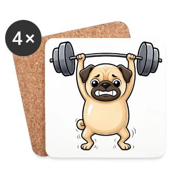 Pug Dog Fitness Weightlifter Dumbbell Gym - Coasters (set of 4) - white - Front