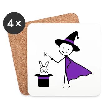 Strichmännchen als Zauberer zaubert Kaninchen Art - Untersetzer (4er-Set) - Weiß - Vorne