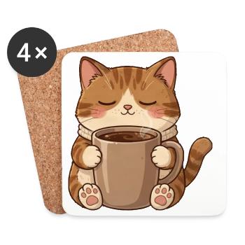 Sleepy Cat Coffee – Cozy Cat Love - Coasters (set of 4) - white - Front