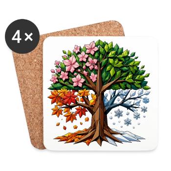 Polygone de l’arbre des quatre saisons - Dessous de verre (lot de 4) - blanc - Devant