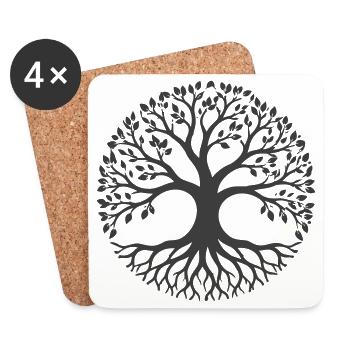 Silhouette de l’arbre de vie en cercle - Dessous de verre (lot de 4) - blanc - Devant