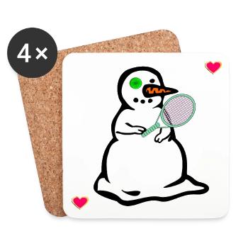 Winter Snowman, Kids Tennis - Coasters (set of 4) - white - Front