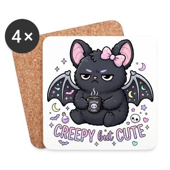 Caffeine Creepy Cat with Wings - Coasters (set of 4) - white - Front