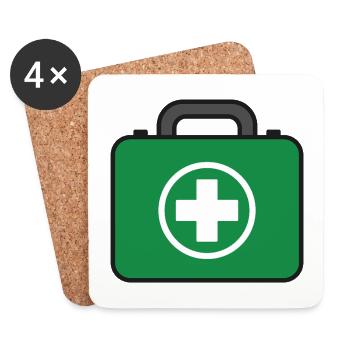 Grünes Erste-Hilfe-Set - Untersetzer (4er-Set) - Weiß - Vorne