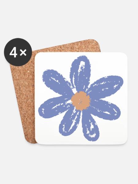 Blüte in Blau Handgemalt - Untersetzer (4er-Set) - Weiß