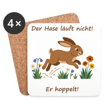 Hase im Frühlingslauf: Nicht laufen, hoppeln! - Untersetzer (4er-Set) - Weiß - Vorne