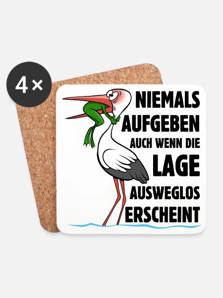 Frosch und Storch - Niemals Aufgeben - Spruch - Untersetzer (4er-Set) - Weiß