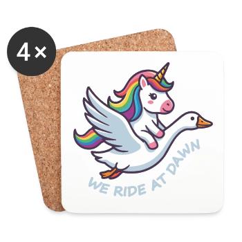 La licorne chevauche l’oie - Nous chevauchons à l’aube - Dessous de verre (lot de 4) - blanc - Devant