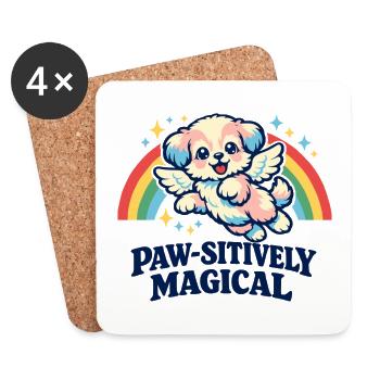 Paw-sitiv magischer Kawaii-Engelhund-Regenbogen - Untersetzer (4er-Set) - Weiß - Vorne