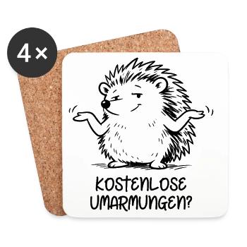 Igel - Kostenlose Umarmungen?  - Untersetzer (4er-Set) - Weiß - Vorne