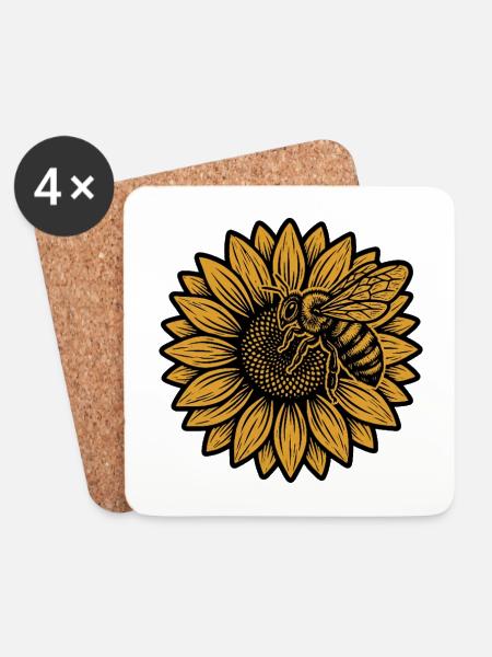 Biene auf Sonnenblume – Vintage Imker & Natur - Untersetzer (4er-Set) - Weiß