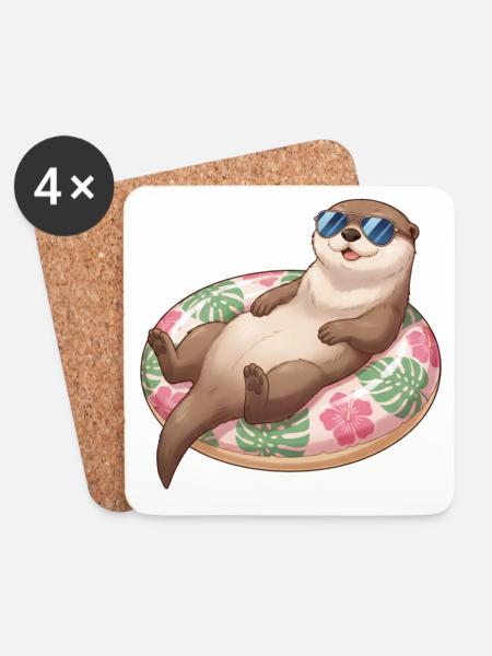 Otter - Untersetzer (4er-Set) - Weiß