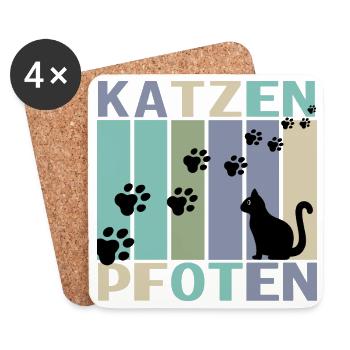 Katzen Pfoten Retro Design - Untersetzer (4er-Set) - Weiß - Vorne