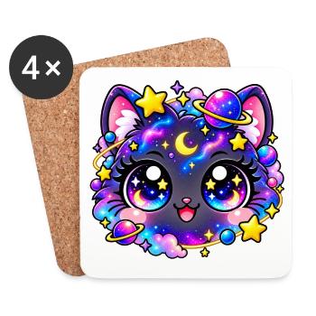 Sternenpastell-Galaktische Katze - Untersetzer (4er-Set) - Weiß - Vorne