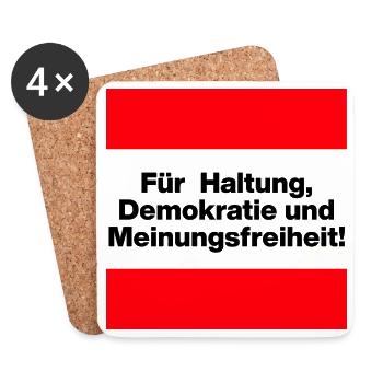 FÜR HALTUNG, DEMOKRATIE UND MEINUNGSFREIHEIT! - Untersetzer (4er-Set) - Weiß - Vorne