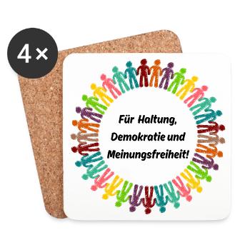FÜR HALTUNG, DEMOKRATIE UND MEINUNGSFREIHEIT! - Untersetzer (4er-Set) - Weiß - Vorne