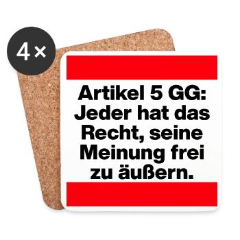 ARTIKEL 5 GG: RECHT AUF MEINUNGSFREIHEIT, GLÜCK - Untersetzer (4er-Set) - Weiß - Vorne