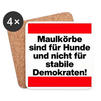 PRO MEINUNGSFREIHEIT, MAULKÖRBE SIND FÜR HUNDE - Untersetzer (4er-Set) - Weiß - Vorne