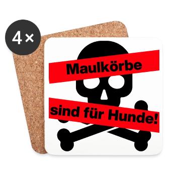 PRO MEINUNGSFREIHEIT, MAULKÖRBE SIND FÜR HUNDE - Untersetzer (4er-Set) - Weiß - Vorne
