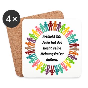 ARTIKEL 5 GG: RECHT AUF MEINUNGSFREIHEIT, GLÜCK - Untersetzer (4er-Set) - Weiß - Vorne