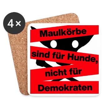 PRO MEINUNGSFREIHEIT, MAULKÖRBE SIND FÜR HUNDE - Untersetzer (4er-Set) - Weiß - Vorne