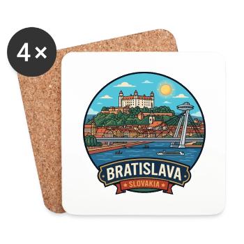 Bratislava, Slowakei, UFO-Brücken-Burgabzeichen - Untersetzer (4er-Set) - Weiß - Vorne
