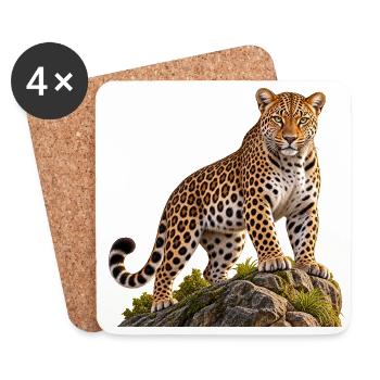 Leopard Realistisch auf Felsen - Untersetzer (4er-Set) - Weiß - Vorne