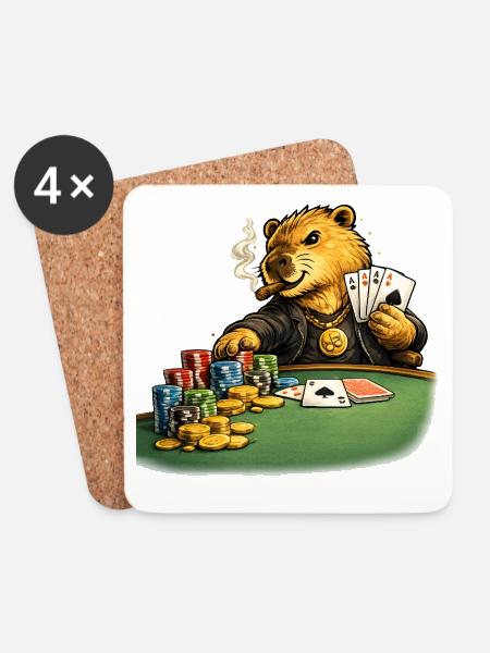 Capybara beim Poker - Untersetzer (4er-Set) - Weiß