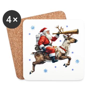 Der Weihnachtsmann der Astronom auf einem Rentier mit Teleskop - Untersetzer (4er-Set) - Weiß - Vorne