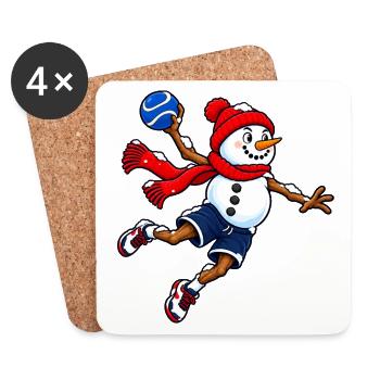 Handball-Schneemann im Sprungwurf - Untersetzer (4er-Set) - Weiß - Vorne