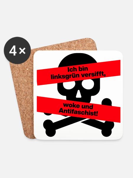 LINKSGRÜN VERSIFFT WOKE ANTIFASCHIST SPRUCH, NONZS - Untersetzer (4er-Set) - Weiß