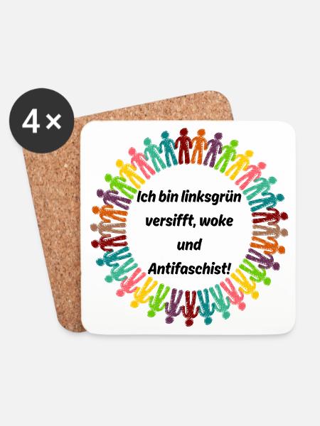 LINKSGRÜN VERSIFFT WOKE ANTIFASCHIST SPRUCH, NONZS - Untersetzer (4er-Set) - Weiß