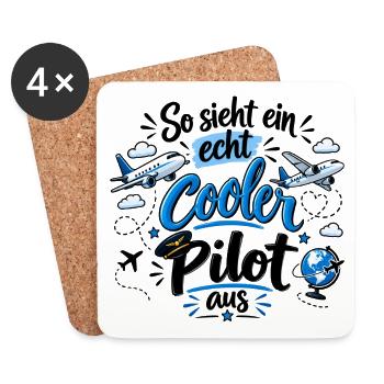 So sieht ein echt cooler Pilot aus - Flugzeug - Untersetzer (4er-Set) - Weiß - Vorne