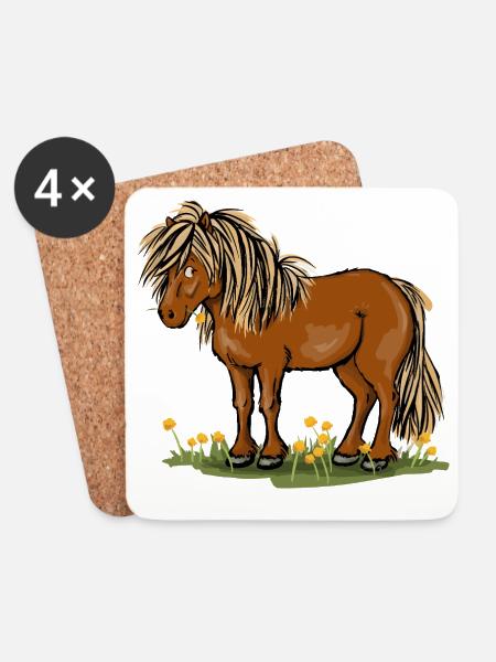 Pony mit Löwenzahn - Untersetzer (4er-Set) - Weiß