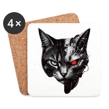 Halb-Katze Cyborg-Katze - Untersetzer (4er-Set) - Weiß - Vorne