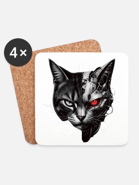 Halb-Katze Cyborg-Katze - Untersetzer (4er-Set) - Weiß