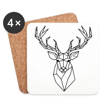 Geometric Deer – Polygon Hirsch Silhouette - Untersetzer (4er-Set) - Weiß - Vorne