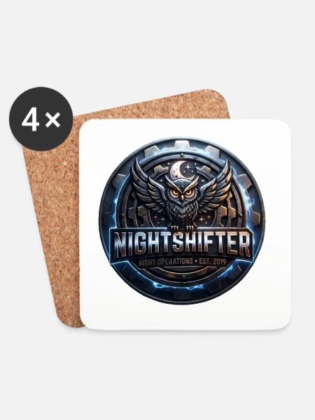 Nachtshifter Eulenlogo - Untersetzer (4er-Set) - Weiß