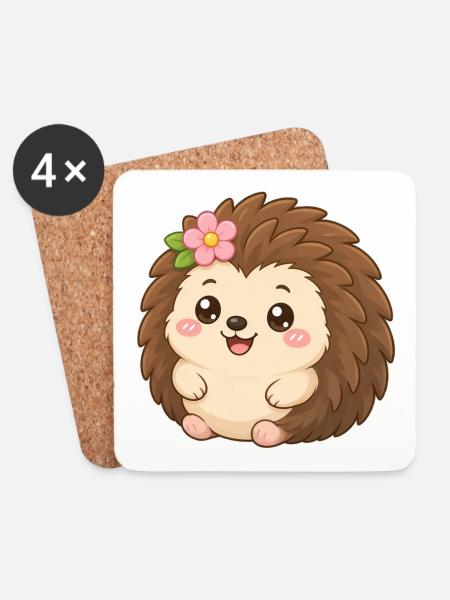 Hedgehog Flower Friend – Igel mit Blume - Untersetzer (4er-Set) - Weiß
