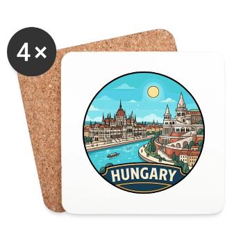 Ungarn Reiseabzeichen Parlament Donauburg - Untersetzer (4er-Set) - Weiß - Vorne