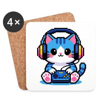 8-Bit Gamer Cat — Retro-Pixelkunst - Untersetzer (4er-Set) - Weiß - Vorne