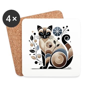 Beige-blaue abstrakte Siamkatze - Untersetzer (4er-Set) - Weiß - Vorne