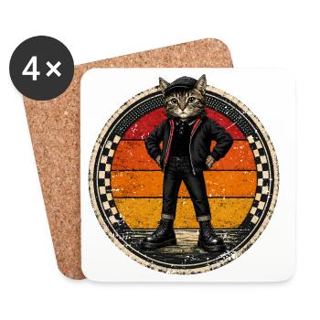  Katze Ska-Reggae Rockmusik Ska-Punk - Untersetzer (4er-Set) - Weiß - Vorne