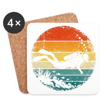 Taucher - Diver - Scuba - Grunge - Sonnenuntergang - Untersetzer (4er-Set) - Weiß - Vorne
