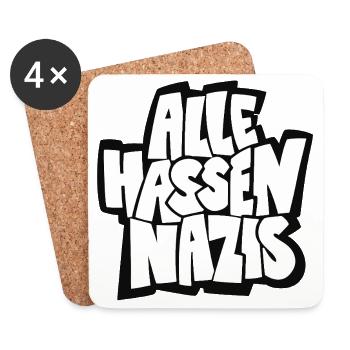 Alle_hassen_Nazis_sw - Untersetzer (4er-Set) - Weiß - Vorne