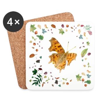 C-Falter mit Herbstlaub - Untersetzer (4er-Set) - Weiß - Vorne