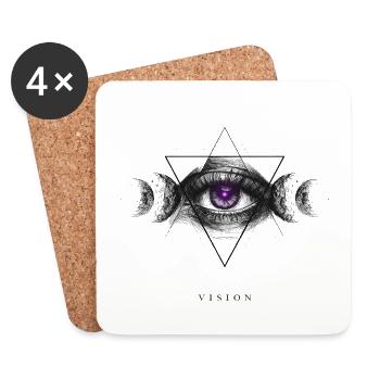 Geometrische Vision: Auge mit Mond-Symbolik - Untersetzer (4er-Set) - Weiß - Vorne