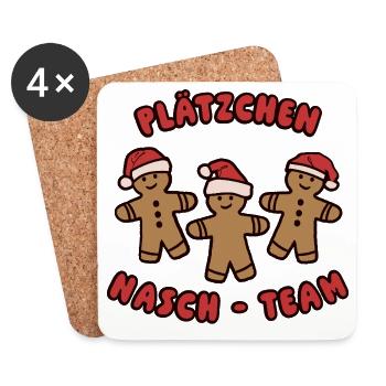 Plätzchen-Nasch-Team – Lustige Weihnachtsbäckerei - Untersetzer (4er-Set) - Weiß - Vorne